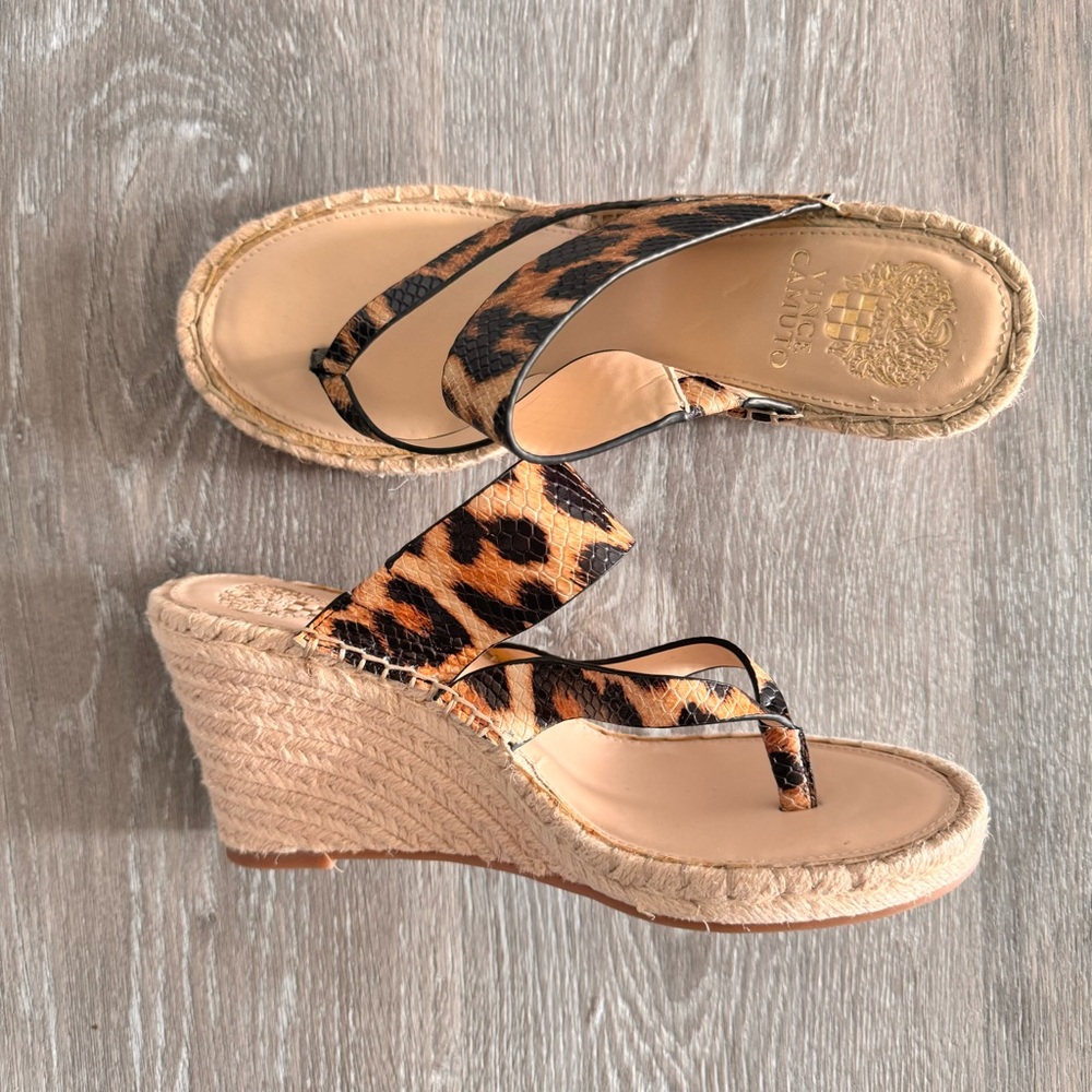 Vince Camuto Leopard Print Espadrille Wedge Sandals - Brown/Black